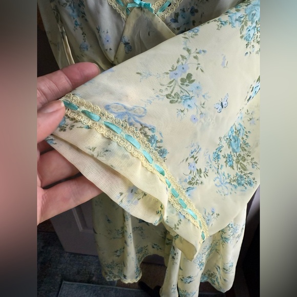 Vintage Secret Treasures butterfly garden ribbon trim slip robe set, size large - Picture 3 of 14